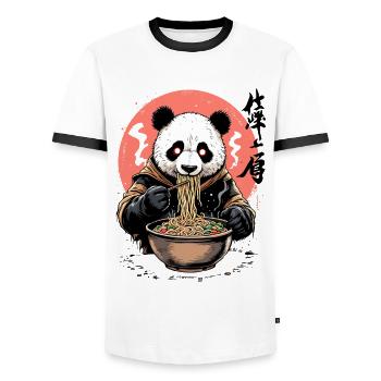 Kawaii Panda Ramen Japan Style Design - Men's Ringer Shirt - white/black - Front - AI Model Female 172 light (172cm) & AI Model Male 178 dark (178cm)