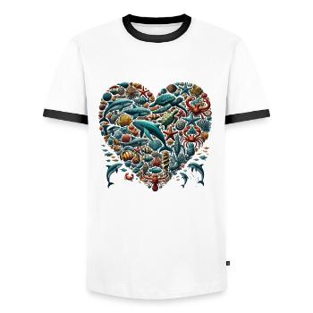 Sea Animals Heart Shape Ocean Love - Men's Ringer Shirt - white/black - Front - AI Model Female 172 light (172cm) & AI Model Male 178 dark (178cm)