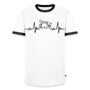 Drums Rhythm Music Instrument Drummer Heart - Men's Ringer Shirt - white/black - Front - AI Model Female 172 light (172cm) & AI Model Male 178 dark (178cm)