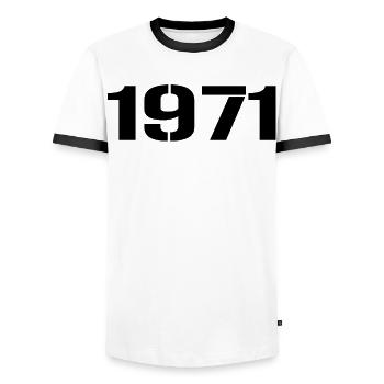 Millésime 1971 - T-shirt contrasté Homme - blanc/noir - Devant - AI Model Female 172 light (172cm) & AI Model Male 178 dark (178cm)