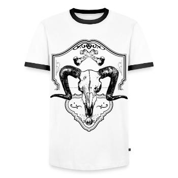 Sheep skull antler bone animal skull - Men's Ringer Shirt - white/black - Front - AI Model Female 172 light (172cm) & AI Model Male 178 dark (178cm)