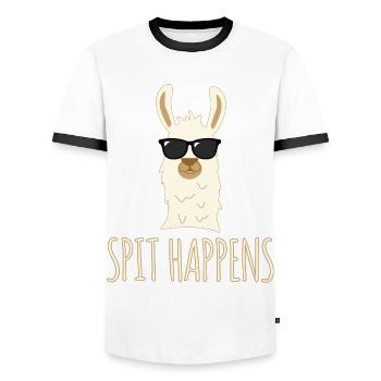 Llama Lama Spit Happens Funny Alpaca - Men's Ringer Shirt - white/black - Front - AI Model Female 172 light (172cm) & AI Model Male 178 dark (178cm)