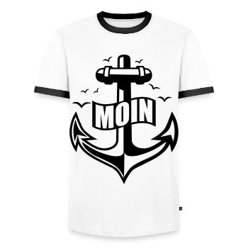 106 MOIN Anker Möwen - Männer Kontrast-T-Shirt - Weiß/Schwarz - Vorne - AI Model Female 172 light (172cm) & AI Model Male 178 dark (178cm)