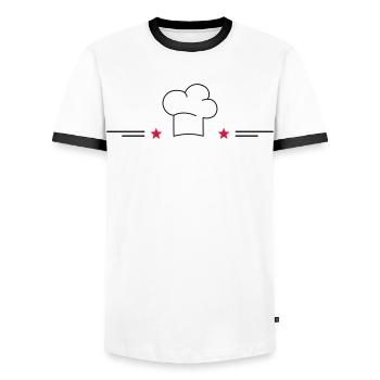 Design for cooking aprons - Men's Ringer Shirt - white/black - Front - AI Model Female 172 light (172cm) & AI Model Male 178 dark (178cm)
