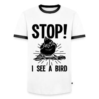 Vogelbeobachter Vogelbeobachtung Ornithologe - Männer Kontrast-T-Shirt - Weiß/Schwarz - Vorne - AI Model Female 172 light (172cm) & AI Model Male 178 dark (178cm)