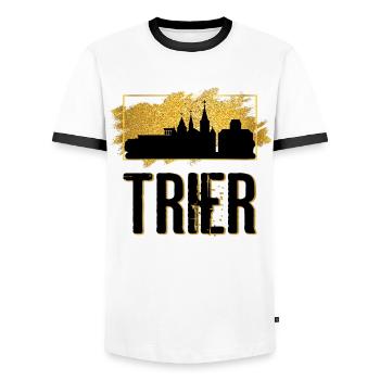 Trier Germany City Skyline Home Love Gold - Men's Ringer Shirt - white/black - Front - AI Model Female 172 light (172cm) & AI Model Male 178 dark (178cm)