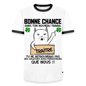 Collègue Cadeau Départ bonne chance humour chat - T-shirt contrasté Homme - blanc/noir - Devant - AI Model Female 172 light (172cm) & AI Model Male 178 dark (178cm)