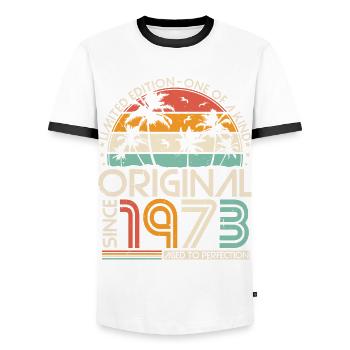 Original 1973 Vintage Anniversaire Rétro - T-shirt contrasté Homme - blanc/noir - Devant - AI Model Female 172 light (172cm) & AI Model Male 178 dark (178cm)