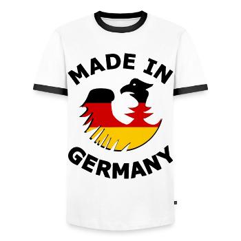 Original aus Deutschland - Männer Kontrast-T-Shirt - Weiß/Schwarz - Vorne - AI Model Female 172 light (172cm) & AI Model Male 178 dark (178cm)