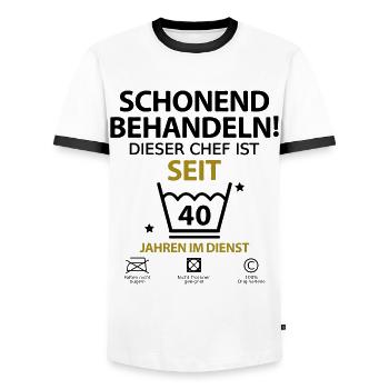 Chef Jubiläum Firmenjubiläum 40 Jahre Jähriges - Männer Kontrast-T-Shirt - Weiß/Schwarz - Vorne - AI Model Female 172 light (172cm) & AI Model Male 178 dark (178cm)