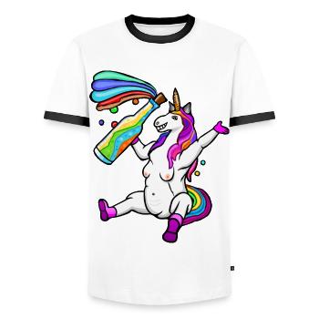funny LGPT unicorn, colorful unicorn, rainbow - Men's Ringer Shirt - white/black - Front - AI Model Female 172 light (172cm) & AI Model Male 178 dark (178cm)