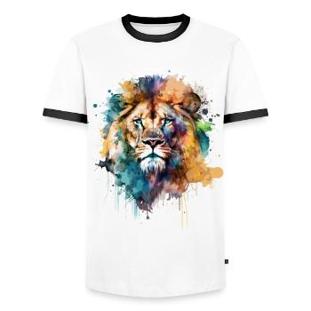 Löwe - Männer Kontrast-T-Shirt - Weiß/Schwarz - Vorne - AI Model Female 172 light (172cm) & AI Model Male 178 dark (178cm)