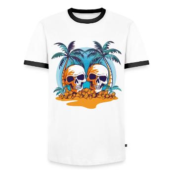 Summer Sun Palm Trees Skull Beach Sea Holiday - Men's Ringer Shirt - white/black - Front - AI Model Female 172 light (172cm) & AI Model Male 178 dark (178cm)
