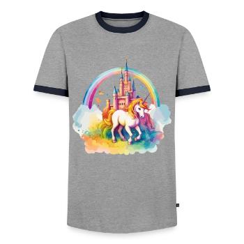 Unicorn Rainbow Castle Fantaisie magique colorée - T-shirt contrasté Homme - gris/marine  - Devant - AI Model Female 172 light (172cm) & AI Model Male 178 light (178cm)