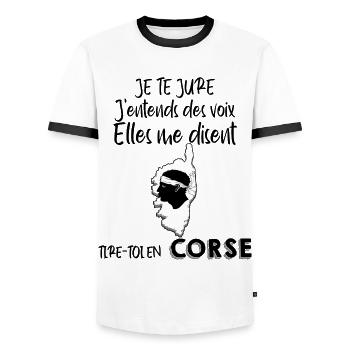 les Voix De Mon pays La Corse - T-shirt contrasté Homme - blanc/noir - Devant - AI Model Female 172 light (172cm) & AI Model Male 178 dark (178cm)