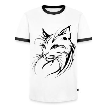 Cat Silhouette Outline Drawing Lineart Art - Men's Ringer Shirt - white/black - Front - AI Model Female 172 light (172cm) & AI Model Male 178 dark (178cm)
