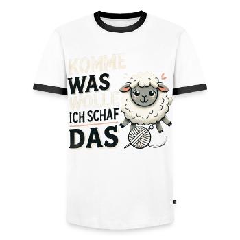 Komme was wolle ich Schaf das - Männer Kontrast-T-Shirt - Weiß/Schwarz - Vorne - AI Model Female 172 light (172cm) & AI Model Male 178 dark (178cm)