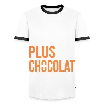 Tshirt Humour chocolat drôle Plus de chocolat - T-shirt contrasté Homme - blanc/noir - Devant - AI Model Female 172 light (172cm) & AI Model Male 178 dark (178cm)