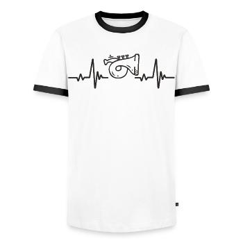 Trompete, Blechbläser, Musik, Instrument, Rhythmus, Herz - Männer Kontrast-T-Shirt - Weiß/Schwarz - Vorne - AI Model Female 172 light (172cm) & AI Model Male 178 dark (178cm)