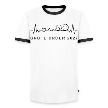 Ich Werde Großer Bruder 2027 Herzschlag NL - Männer Kontrast-T-Shirt - Weiß/Schwarz - Vorne - AI Model Female 172 light (172cm) & AI Model Male 178 dark (178cm)