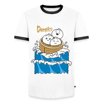 Dumpling in the Wave - Men's Ringer Shirt - white/black - Front - AI Model Female 172 light (172cm) & AI Model Male 178 dark (178cm)