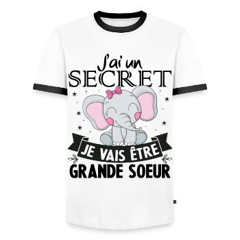 J'ai un secret je vais être grande soeur - T-shirt contrasté Homme - blanc/noir - Devant - AI Model Female 172 light (172cm) & AI Model Male 178 dark (178cm)