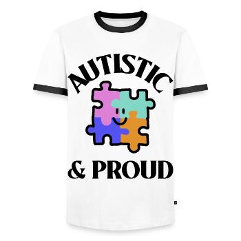 Autistic & Proud - Men's Ringer Shirt - white/black - Front - AI Model Female 172 light (172cm) & AI Model Male 178 dark (178cm)