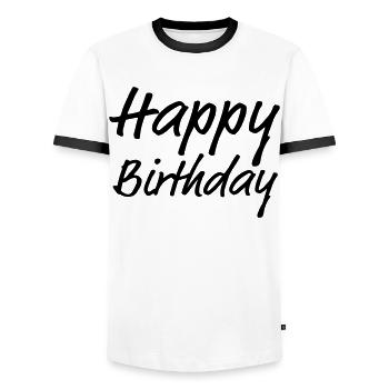 Happy Birthday Greeting Gift Idea - Men's Ringer Shirt - white/black - Front - AI Model Female 172 light (172cm) & AI Model Male 178 dark (178cm)