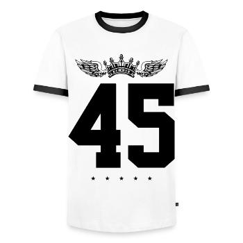 45 Couronne numérique - T-shirt contrasté Homme - blanc/noir - Devant - AI Model Female 172 light (172cm) & AI Model Male 178 dark (178cm)