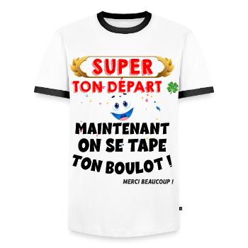 Super Le Départ De Notre Collègue - T-shirt contrasté Homme - blanc/noir - Devant - AI Model Female 172 light (172cm) & AI Model Male 178 dark (178cm)