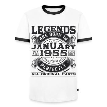 Né en 1955 janvier 68e anniversaire cadeau homme - T-shirt contrasté Homme - blanc/noir - Devant - AI Model Female 172 light (172cm) & AI Model Male 178 dark (178cm)