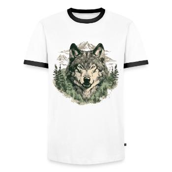 Wolf Art Head Wolf’s Head Nature Wilderness Vintage - T-shirt contrasté Homme - blanc/noir - Devant - AI Model Female 172 light (172cm) & AI Model Male 178 dark (178cm)