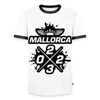 Mallorca 2023 - Men's Ringer Shirt - white/black - Front - AI Model Female 172 light (172cm) & AI Model Male 178 dark (178cm)