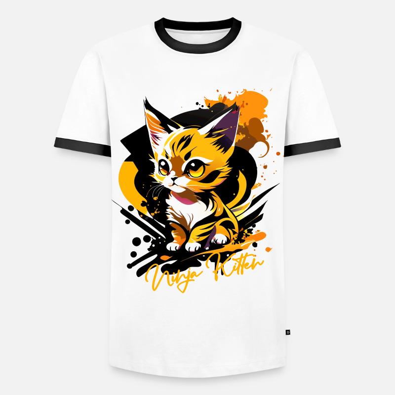 Kätzchen, ninja kitten - Männer Kontrast-T-Shirt - Weiß/Schwarz