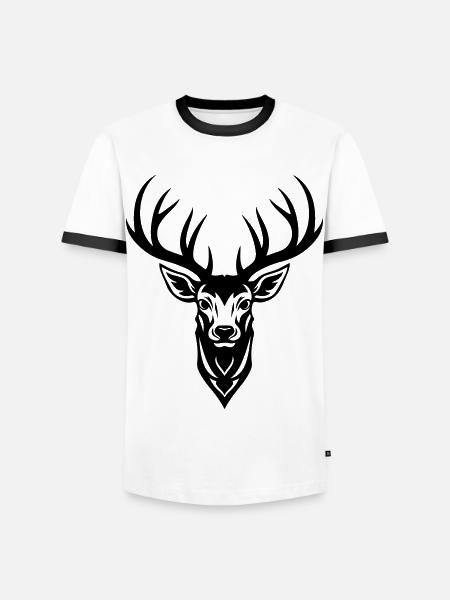 Deer Silhouette Head Antlers - Men's Ringer Shirt - white/black