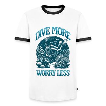 Dive More Worry Less Diver among Coral Reef Design - Men's Ringer Shirt - white/black - Front - AI Model Female 172 light (172cm) & AI Model Male 178 dark (178cm)