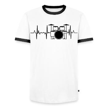 My heart beats for drums - Men's Ringer Shirt - white/black - Front - AI Model Female 172 light (172cm) & AI Model Male 178 dark (178cm)
