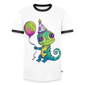 Chameleon Birthday Baby - Men's Ringer Shirt - white/black - Front - AI Model Female 172 light (172cm) & AI Model Male 178 dark (178cm)