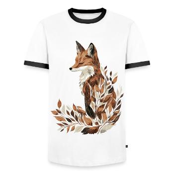 Fox, Autumn, Leaves, Foliage - Men's Ringer Shirt - white/black - Front - AI Model Female 172 light (172cm) & AI Model Male 178 dark (178cm)