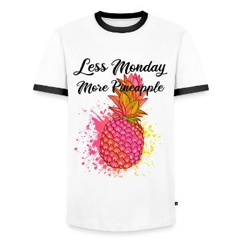 More funny pineapple, less Monday - Men's Ringer Shirt - white/black - Front - AI Model Female 172 light (172cm) & AI Model Male 178 dark (178cm)