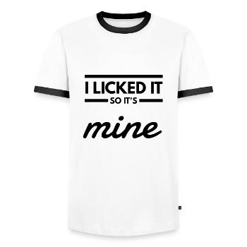 Je l’ai fait, c’est la mine. 2000 - T-shirt contrasté Homme - blanc/noir - Devant - AI Model Female 172 light (172cm) & AI Model Male 178 dark (178cm)