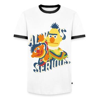 Sesame Street Always Serious Ernie And Bert - Men's Ringer Shirt - white/black - Front - AI Model Female 172 light (172cm) & AI Model Male 178 dark (178cm)
