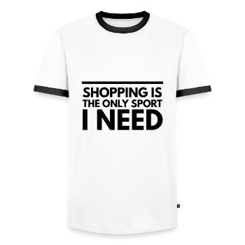 Le shopping est le seul sport dont j'ai besoin. Shopping dit - T-shirt contrasté Homme - blanc/noir - Devant - AI Model Female 172 light (172cm) & AI Model Male 178 dark (178cm)