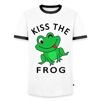 Grenouille prince princesse bisous grenouille - T-shirt contrasté Homme - blanc/noir - Devant - AI Model Female 172 light (172cm) & AI Model Male 178 dark (178cm)