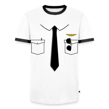 Cravate de costume de pilote - blague - T-shirt contrasté Homme - blanc/noir - Devant - AI Model Female 172 light (172cm) & AI Model Male 178 dark (178cm)