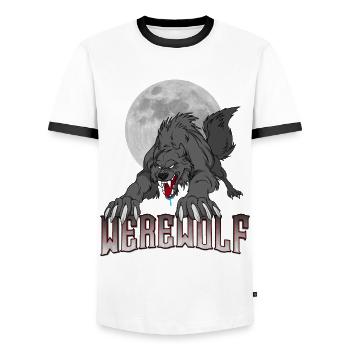 Werewolf Monster Halloween Full Moon Gift Idea - Men's Ringer Shirt - white/black - Front - AI Model Female 172 light (172cm) & AI Model Male 178 dark (178cm)