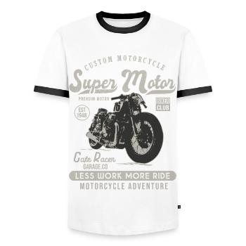 super motor racer motorcycle custom vintage motorcycle - Men's Ringer Shirt - white/black - Front - AI Model Female 172 light (172cm) & AI Model Male 178 dark (178cm)