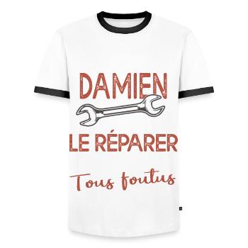 Si Damien ne peut pas le réparer on est foutus - T-shirt contrasté Homme - blanc/noir - Devant - AI Model Female 172 light (172cm) & AI Model Male 178 dark (178cm)
