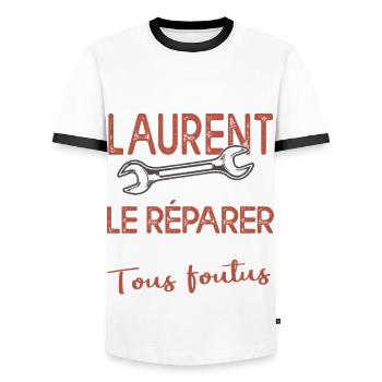 Si Laurent ne peut pas le réparer on est foutus - T-shirt contrasté Homme - blanc/noir - Devant - AI Model Female 172 light (172cm) & AI Model Male 178 dark (178cm)