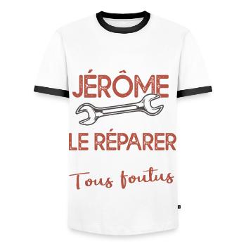 Si Jérôme ne peut pas le réparer on est foutus - T-shirt contrasté Homme - blanc/noir - Devant - AI Model Female 172 light (172cm) & AI Model Male 178 dark (178cm)